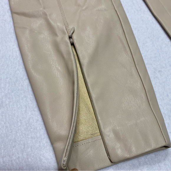 Zara Faux Leather Beige Skinny Side Zip Pants Size S #1450 - Picture 4 of 14